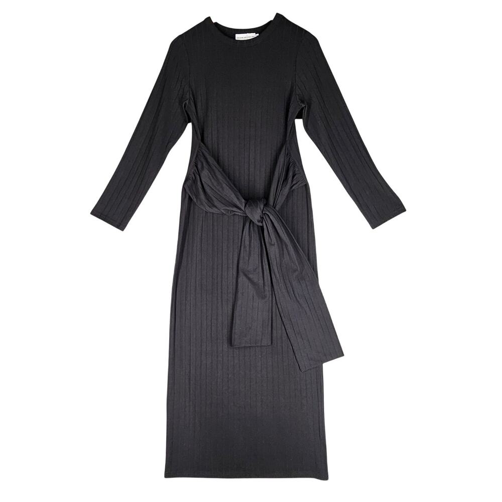 VEILED COLLECTION BLACK RIBBED SELF-TIE WAIST MAXI DRESS – XS – MODESTWEAR – NWT